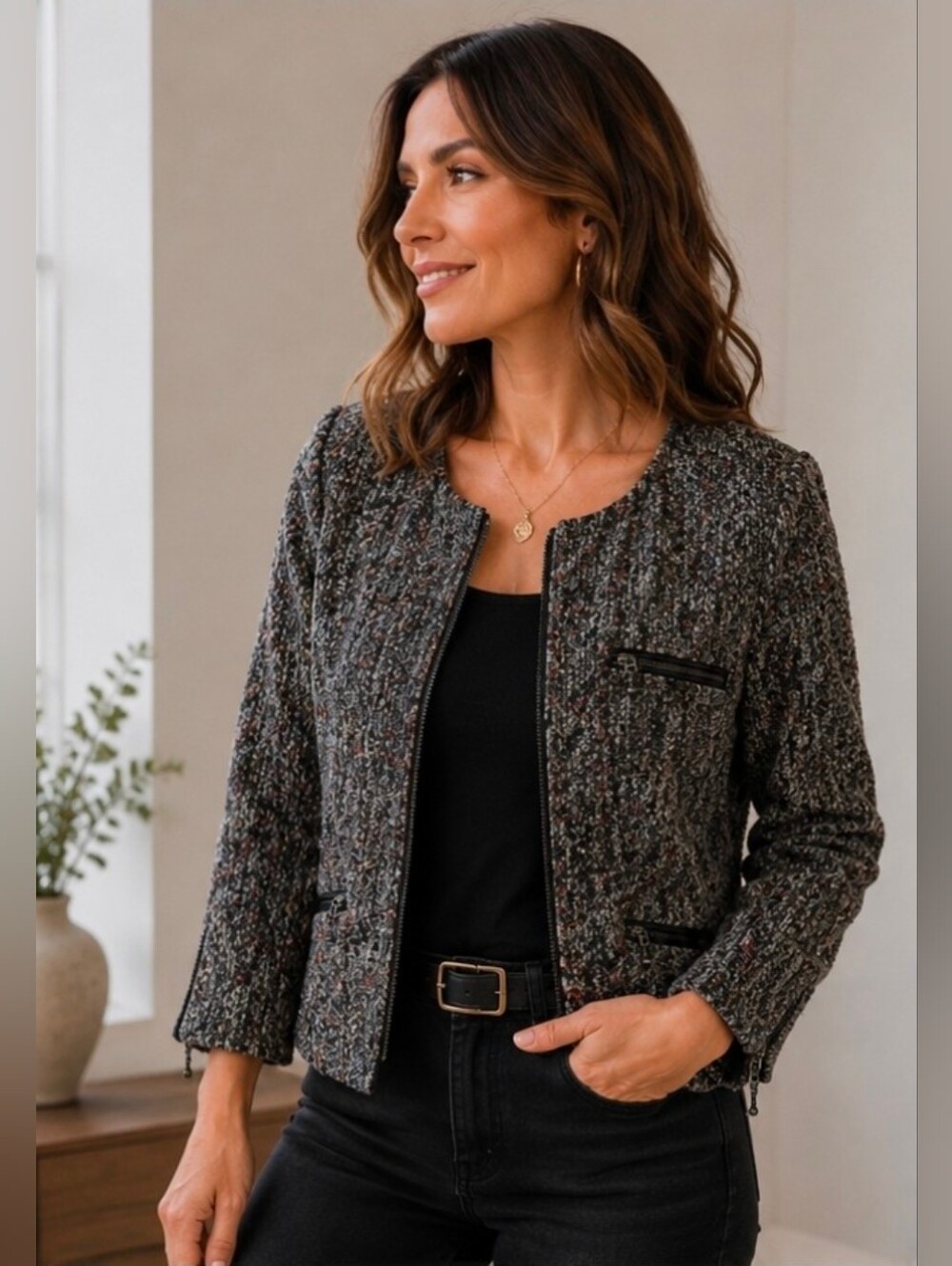NWOT Sanctuary Anthropologie blazer, full zip jacket, zip pockets, Sz Lg